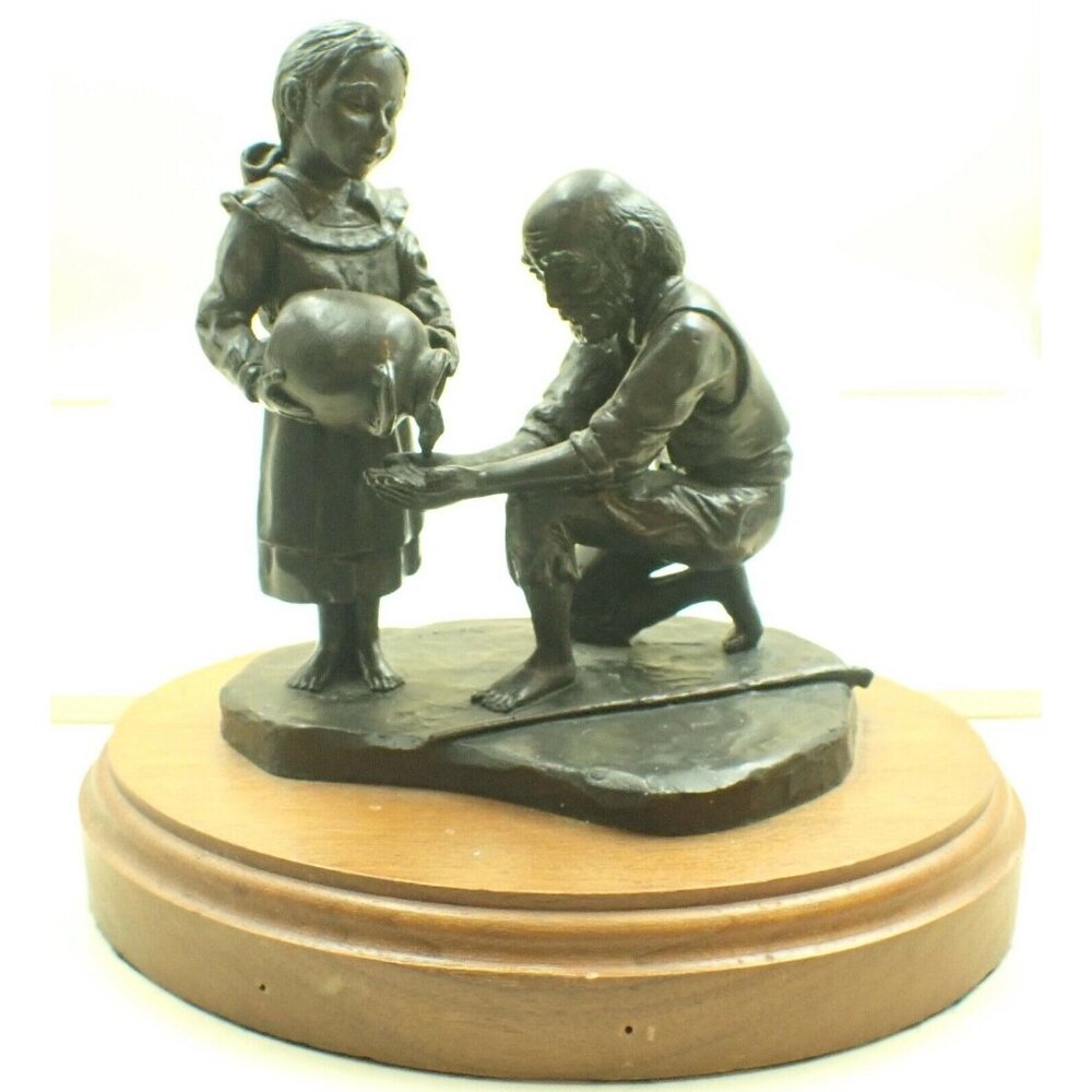 Sharing of the Well Signed Bronze Statue Child Sharing